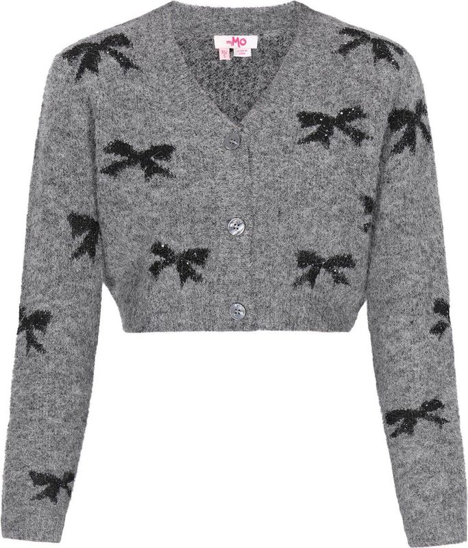 MYMO - Gebreid Vest - Grijs / Zwart - Lange Mouw - Knoopsluiting