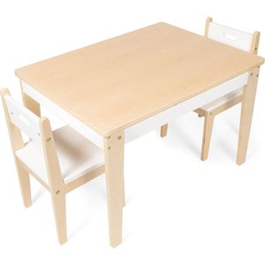 BeBoonz Basic kindertafel en stoeltjes. Kindertafeltje met stoeltjes van hout - 1 tafel en 2 stoelen voor kinderen- Kleurtafel-Speeltafel/Knutseltafel/Kinderzetel/Tekentafel- Zitgroep set. Kinderspeelhoek voor je kind