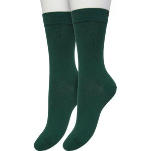 Bonnie Doon Basic Sokken Dames Groen maat 36/42 - 2 paar - Basis Katoenen Sok - Gladde Naden - Brede Boord - Uitstekend Draagcomfort - Perfecte Pasvorm - 2-pack - Multipack - Effen - Bottle Green - OL834222.156