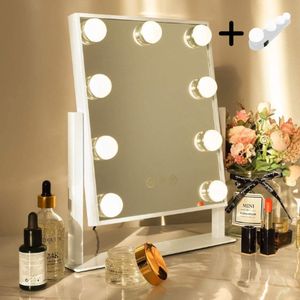 Sefaras Hollywood Spiegel met Verlichting - Inclusief vergrootglas 5X & Extra Bulb lamp - Make Up Spiegel – Dimbaar met drie lichtstanden - Wit