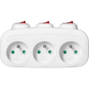 Bureau stekkerdoos met schakelaar - Verdeelstekker horizontaal 3-voudig - Stopcontact splitter - Verdeeldoos zonder snoer-Max 3680 watt - 16A - Wit -Frans type