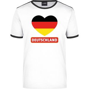 Deutschland wit/zwart ringer t-shirt Duitsland vlag in hart - heren - Germany landen shirt - supporter kleding S