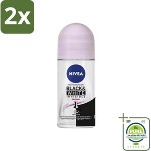 Nivea - Deodorant - Roller - Invisible for Black & White Clear - 50 ml - Voordeelverpakking - 2 stuks - Anti-transpirant - Zweetvermindering