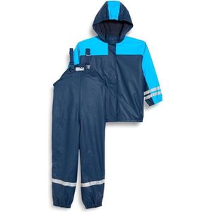 Tweedelig waterdicht regenpak met fleece voering Blauw (marine) 128 cm - Jongens outfit Regenpak