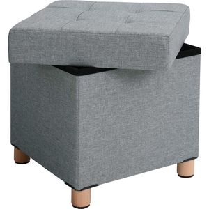 Leia poef - Hocker - Grijs - Stof - met opbergvak - 38x38x38cm - modern design