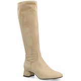 Manfield - Stretch Laarzen - Beige - Met Hak - Schachthoogte 41 cm