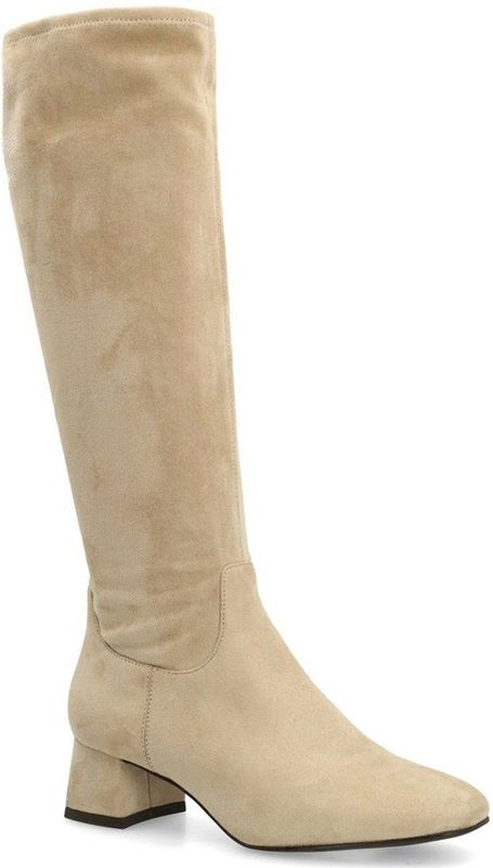 Manfield - Stretch Laarzen - Beige - Met Hak - Schachthoogte 41 cm