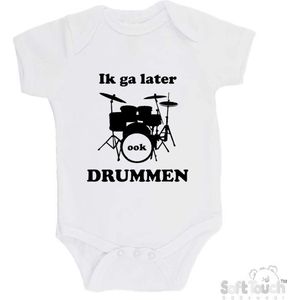 100% katoenen Romper ""Ik ga later ook DRUMMEN"" Unisex Katoen Wit/zwart 62/68