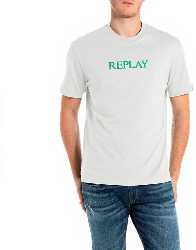 REPLAY Heren Relaxed fit T-shirt van katoen, 011, natuurlijk wit., L