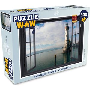 Puzzel Doorkijk - Water - Vuurtoren - Legpuzzel - Puzzel 500 stukjes