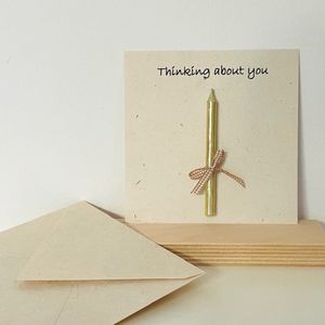 Luna-Leena duurzame wenskaart set met goud kaarsje - ""Thinking about you"" - eco papier - handgemaakt in Nepal - bruiloft - liefde - vriendschap - beterschap - jubileum - kaart met kaars - afscheid - geboorte - ik denk aan je