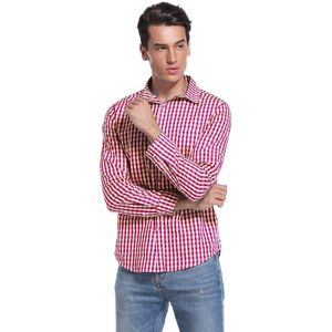 Traditioneel overhemd slim fit heren geruit overhemd casual overhemd lange mouwen overhemd geborduurd voor Oktoberfest, Carnaval, zaken, vrije tijd Rood 36