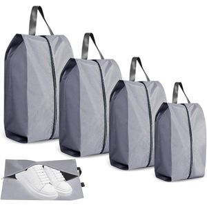 Zeynomax - Reistas Schoenenzakken voor Reizen en Thuisopslag Grijs - Set van 4 - Waterdicht en Stofdicht Nylon Schoenenzak met Rits.
