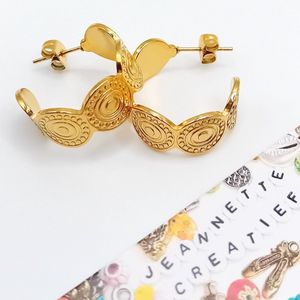 Jeannette-Creatief® - Chique - Oorringen Goud RVS Bewerkt - RVS Gouden Oorringen - RVS Gouden Oorstekers - Dames Oorbellen