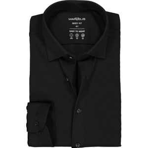 MARVELIS jersey body fit overhemd - zwart tricot - Strijkvriendelijk - Boordmaat: 44