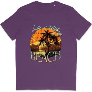 T Shirt Dames Heren - Zomer Print Life is Better At The Beach - Paars - XXL