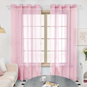 Voile Gordijnen Set van 2 Transparante Gordijnen met Oogjes voor Woonkamer Pluizig Decoratief voor Slaapkamer 140 x 245 cm (B x H) Baby Roze