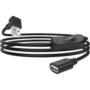 USB-verlengkabel met aan/uit schakelaar 90 graden 1,5 m - USB A 2.0 plug naar bus verlengkabel - ondersteunt data en stroom voor LED-strips, USB-ventilators, laptops (achterwaarts compatibel)