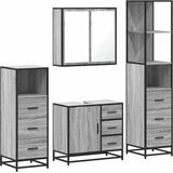vidaXL - 4-delige - Badkamermeubelset - bewerkt - hout - grijs - sonoma - eikenkleur