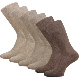 6 paar SQOTTON® Katoenen sokken - Naadloos - Heren & Dames - Bruin/Beige-mix - Maat 39-42