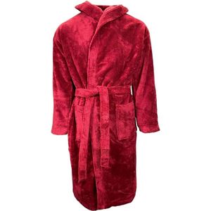 Velvet Badjas met Capuchon - Velvet Bordeaux Rood Met Capuchon - Maat M - Hoogwaardige kwaliteit - Zeer luxe - Ochtendjas - Luxe Badstof van Katoen en Polyester - Heerlijk warm - Super zacht fleece - Binnenzijde katoen