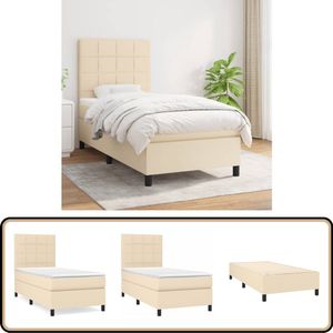 vidaXL Boxspring - Crème - 100x200 cm - Inclusief Matras Boxspringbed - Comfort Plus - Creme - Tweepersoonsbed - Pocketvering