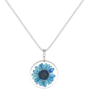 Fako Bijoux® - Ketting - Gedroogde Bloem - Acryl - Blauw