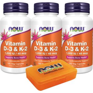 Now Foods - Vitamine D3 & K2 - 360 veggie caps - Met pilbox