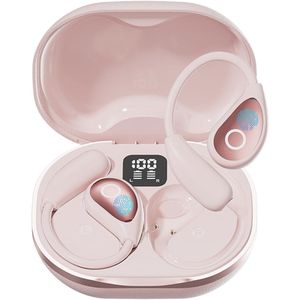 Open Ear Oordopjes - Draadloze Bluetooth 5.4 Sport Oordopjes - Met Digitale Display en 50Uur Speeltijd - Voor Fietsen en Hardlopen - Sportoordopjes - Roze