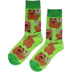Sokken katoen - beren print - groen bruin - maat 36-43