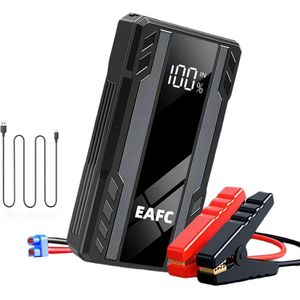 EAFC Jumpstarter 12V voor Auto – 10000 mAh /1000A – Starthulp met Forcestart, LED-scherm & Powerbank – Incl Zaklamp & Opbergkoffer - zwart