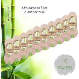 green-goose® 10 paar Footies | Bamboe Sneakersokken | Beige | Anti zweet | 35-42 | Ecologisch en Duurzaam