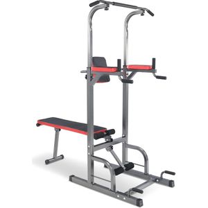 Kibus Power Tower Home Gym - Pull-up bar - Dip Station - Met Bench - Verstelbaar in hoogte - Fitness station