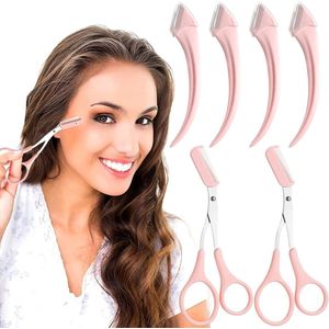 6 stuks wenkbrauwtrimmer set - roestvrijstalen gebogen wenkbrauw scheermes, wenkbrauwschaar met kam, beauty tool