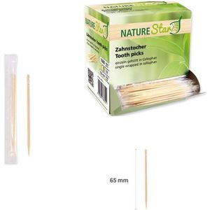 NatureStar - houten tandenstokers 1000 stuks - per stuk verpakt in cellofaan