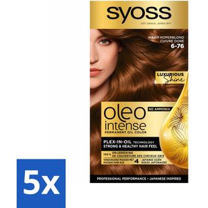 5 x SYOSS - Oleo Intense 6-76 - Haarverf - Permanente Haarkleuring - Warm Koperblond - Langdurige Kleur - Haarverf - Permanente Haarkleuring - Warm Koperblond - Olie-Geactiveerde Kleur - Grijsdekking