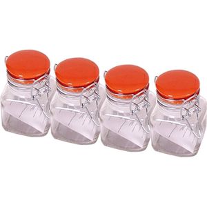 4x Rode weckpotjes/bewaarpotjes 90 ml met rubberen ring, klepdeksel en beugelsluiting - Weckpotten - kruidenierspotjes