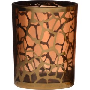 Theelicht/waxinelichthouders giraffe print glas goud 12.5 x 10 cm - Giraffe motief - Windlichtjes/kaarsenhouders