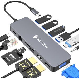 Siltcon - 13 in 1 Docking Station - USB C Hub - Spacegrey - 2025 model