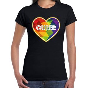 Bellatio Decorations Gay Pride t-shirt met tekst - dames - zwart - queer - LHBTIQ XXL