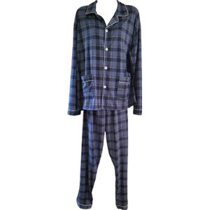 Uniseks Pyjama set Dames & Heren - 2 Delig - Kleur Blauw/Wit/Geel - Geruit - Maat M - Lange Mouwen - Lange Broek - Knopen - Cadeau - Kerst