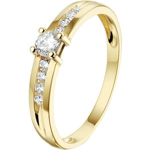 Schitterende 14 Karaat Geel Gouden Ring Zirkonia's maat 17.50 mm. (maat 55) |Solitair|Verlovingsring