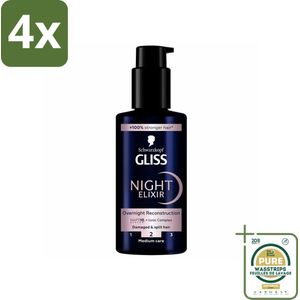 Gliss - Haarserum - Night Elixer Overnight Reconstruction - Tegen Gespleten Haarpunten - 100 ml - Voordeelverpakking - 4 stuks - Gespleten haarpunten - Haarherstel