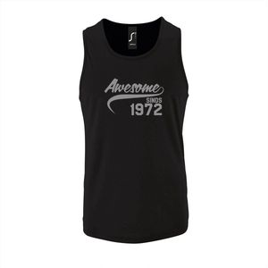 Zwarte Tanktop sportshirt met ""Awesome sinds 1972"" Print Zilver Size S