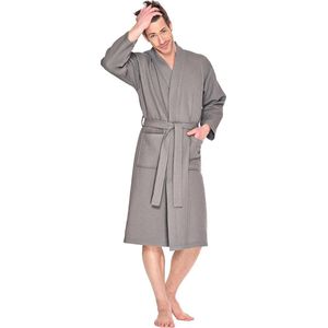 Wafel badjas voor sauna taupe M - sauna badjas unisex - biologisch katoen - wafel badjas taupe