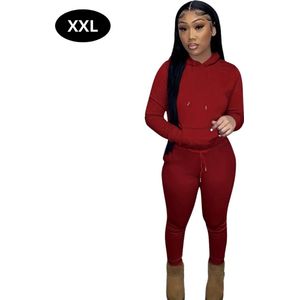 Livano Joggingpak Dames - Huispak - Volwassenen - Trainingspak - Comfortabel - Jogging Pak - Joggingsbroek - Bordeauxrood - XS
