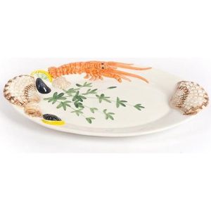 Ovale visschaal met kreeft schelpen en mosselen groot 44 x 27 cms-sV008s-sPiccobella