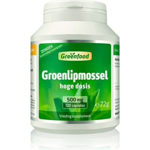 Greenfood Groenlipmossel, 500 mg, 120 capsules, hoge dosering extract - Zonder kunstmatige toevoegingen. Zonder genetische manipulatie.