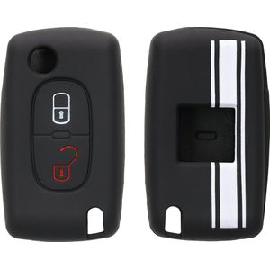 kwmobile autosleutel hoesje geschikt voor Peugeot Citroen 2-knops inklapbare autosleutel - Autosleutel behuizing in wit / zwart - Rallystrepen design