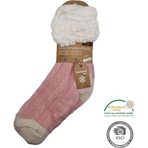 Antonio Huissokken - Gebreid - 2 kleuren - Roze - Dames - Antislip ABS - One Size (35-42) - Hüttensocken - Warme Sokken - Warme Huissok - Sloffen
